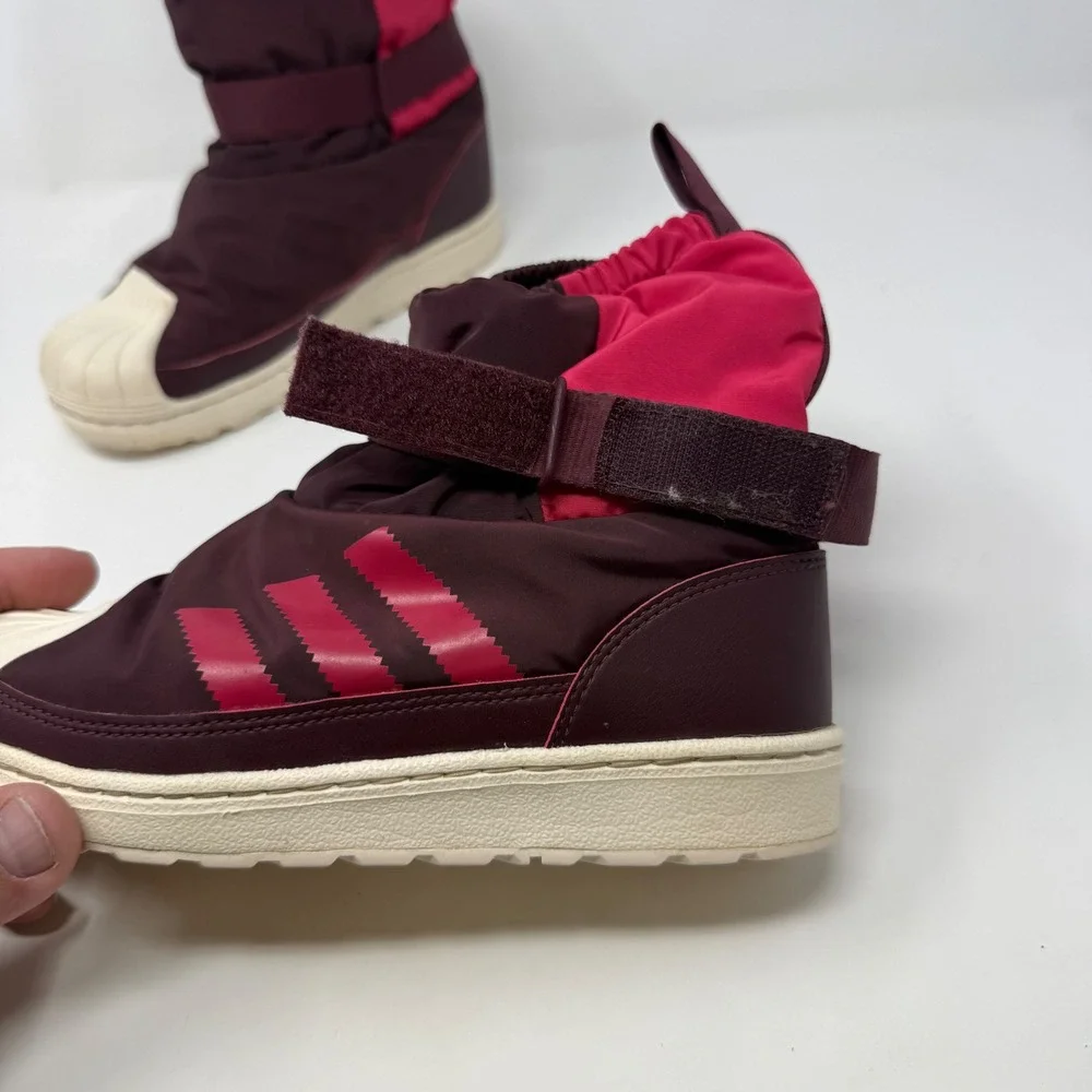 Adidas Superstar Winter Boots Kids 2.5 Burgundy Pink Puffer Shell Toe JR5804